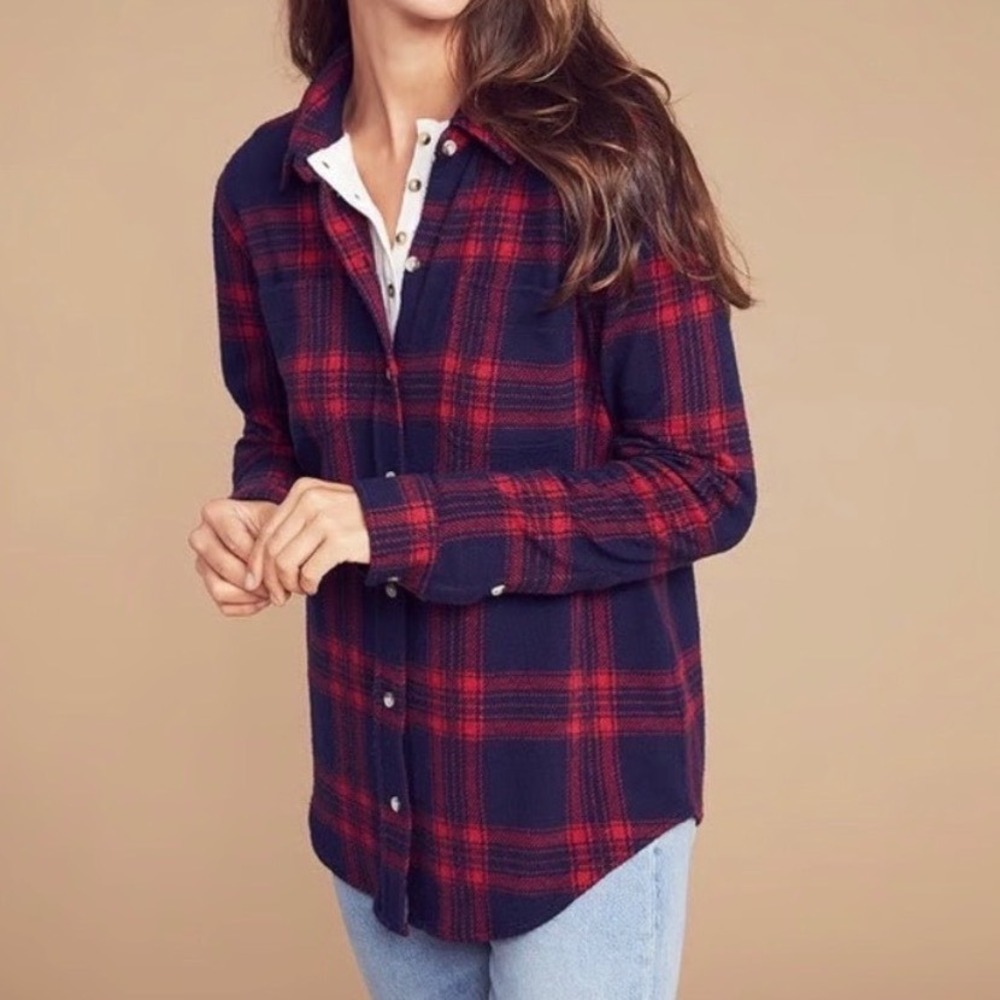 Faherty Legend Sweater Shirt Arlington Plaid Red Navy Button Down Top - XSmall